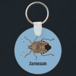 Brown Stink Bug Light Blue Personalized Keychain<br><div class="desc">Create a small personalized gift that's perfect for anyone who loves insects or a funny gag gift for anyone who hates stinkbugs. This keychain feature a realistic style illustration of a brown marmorated stink bug set against a light blue background. It's ready to be personalized with a name in black...</div>