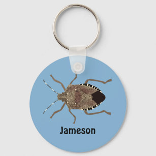 Brown Stink Bug Light Blue Personalized Keychain