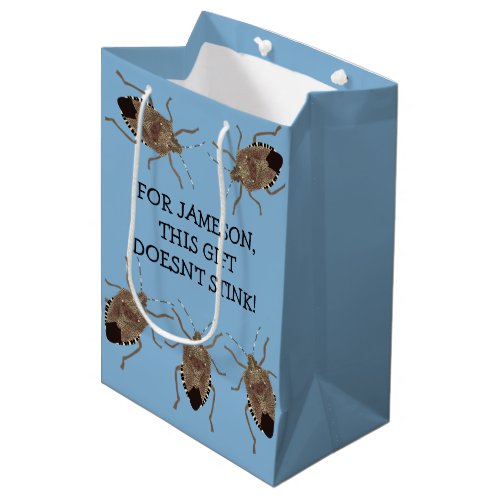 Brown Stink Bugs Custom Message Light Blue Medium Gift Bag