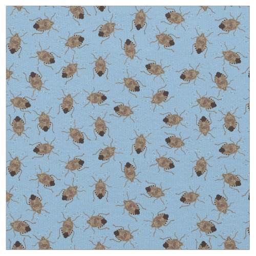 Brown Stink Bugs Illustrations on Blue Patterned Fabric