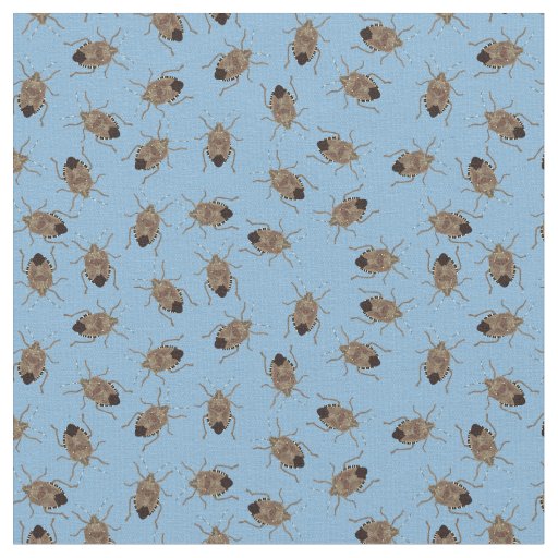 Brown Stink Bugs Illustrations on Blue Patterned Fabric