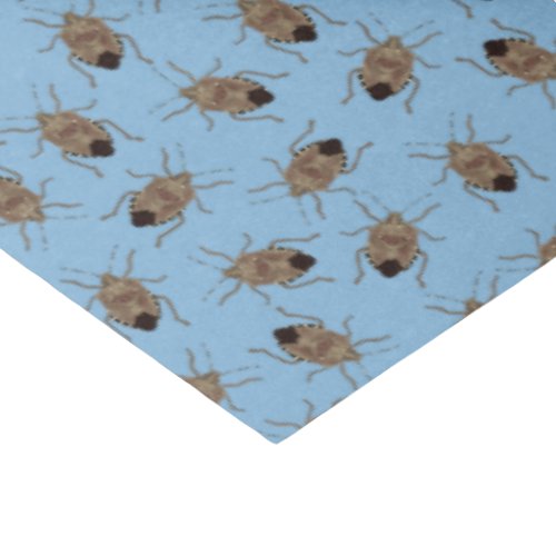 Brown Stink Bugs on Light Blue Patterned Tissue Paper