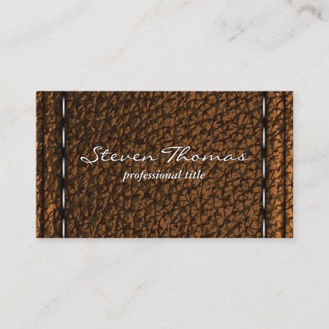 Brown Stitched Leather Background Business Card (Front)