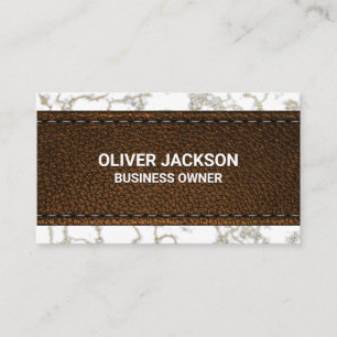Brown Stitched Leather Gold Marble Business Card
