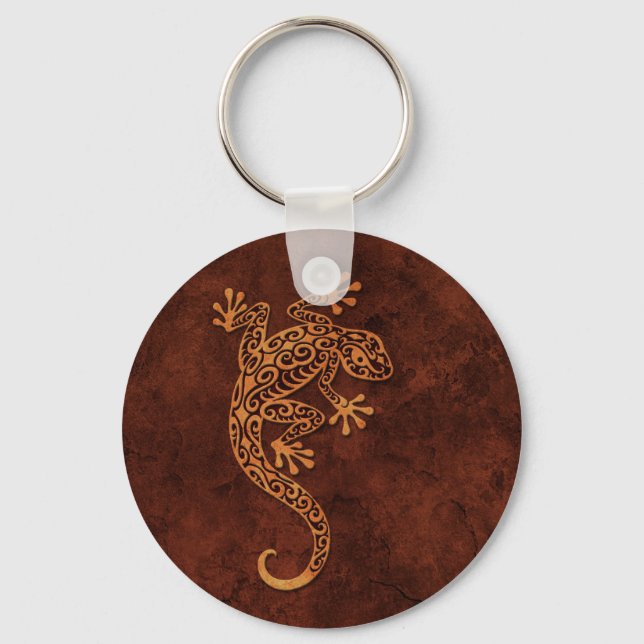 Brown Stone Climbing Gecko Keychain (Front)
