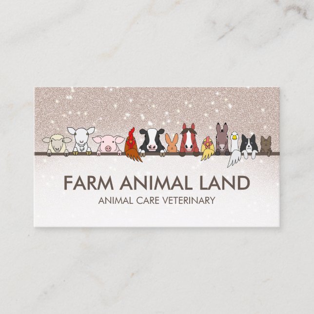 Brown Stone Glitz Vet Clinic Farm Animals Business Card (Front)