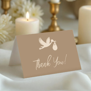 Brown Stork Baby Delivery Gender Reveal Letterpress Thank You Card
