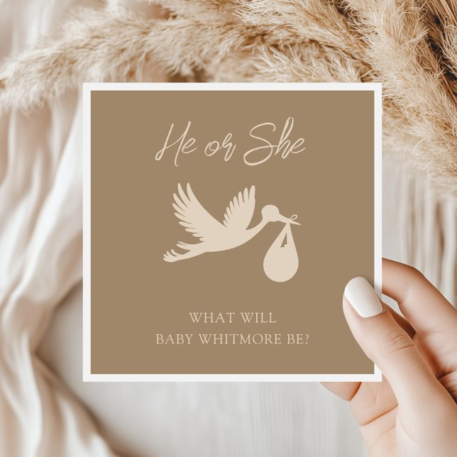 Brown Stork Baby Delivery He or She Gender Reveal Napkins (Creator Uploaded)