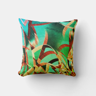 Brown streaks over green or aquamarine throw pillow