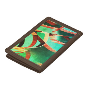 Brown streaks over rustic green and aquamarine trifold wallet