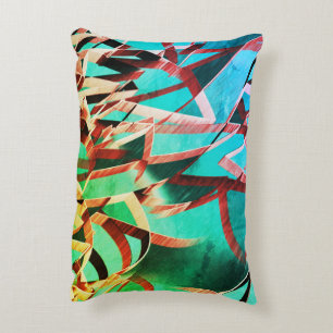 Brown streaks over rusty green and aquamarine accent pillow