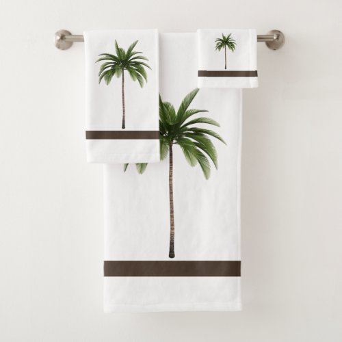 Brown Stripe and Green Palm Tree Bath Towel Set