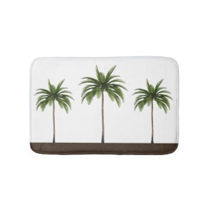 Brown Stripe Border Three Tropical Palm Trees Bath Mat