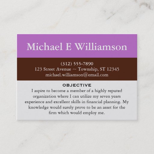 Customizable Brown Stripe Purple RESUME Business Cards