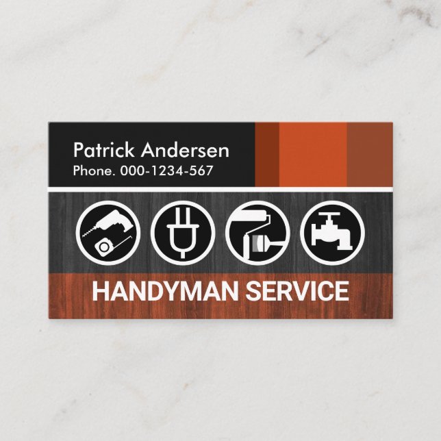 Brown Stripe Wood Panels Carpentry Business Card (Front)
