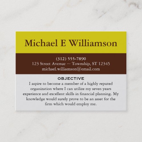 Brown Stripe Yellow RESUME Business Cards