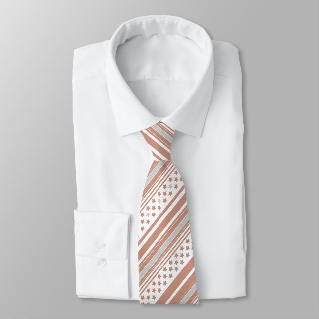 Brown striped pattern with stars neck tie (Tied)