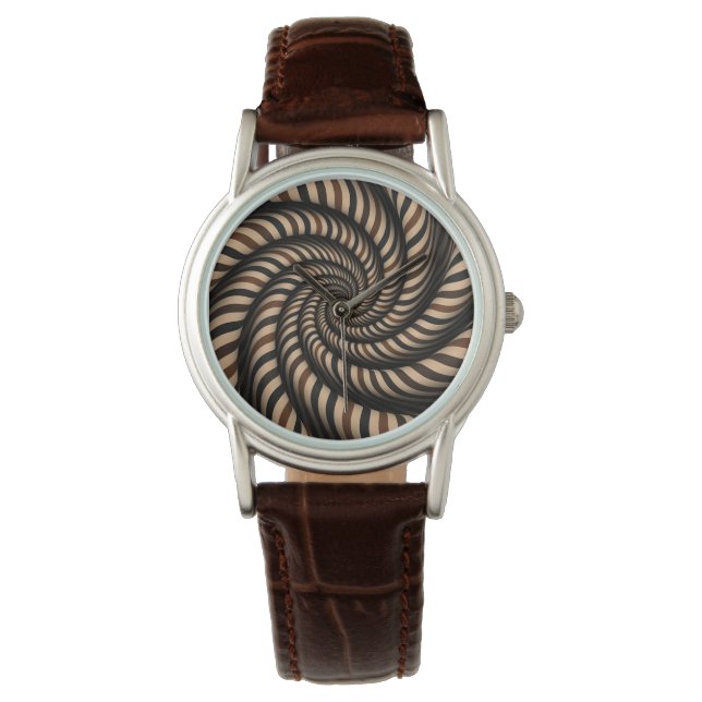 Brown Striped Spiral Vortex - 3D Optical Illusion  Watch (Front)