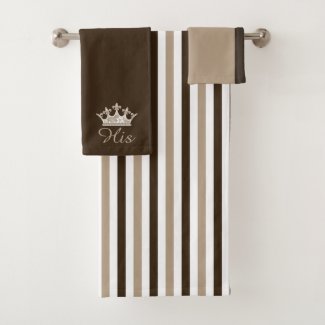 Brown Stripes and Crown Bath Towel Set