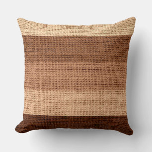 Brown Stripes Burlap Linen Rustic Jute Throw Pillow