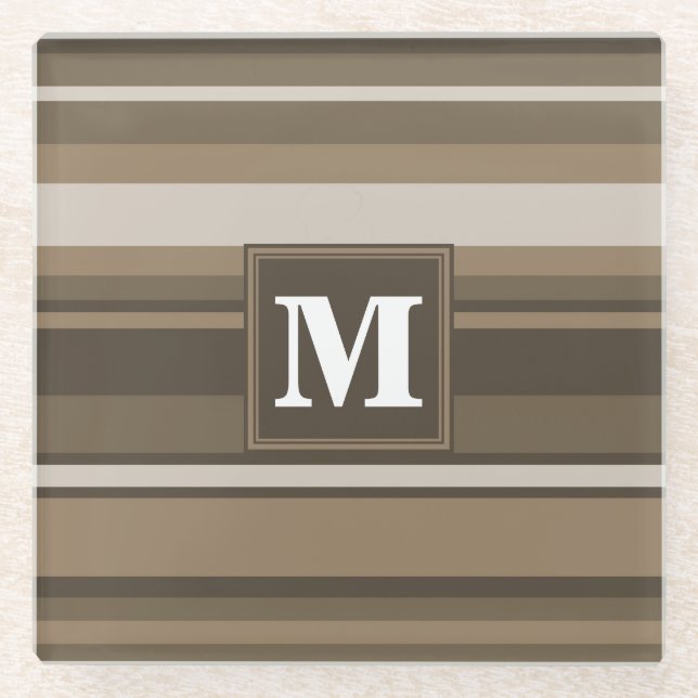 Brown stripes glass coaster (Front)