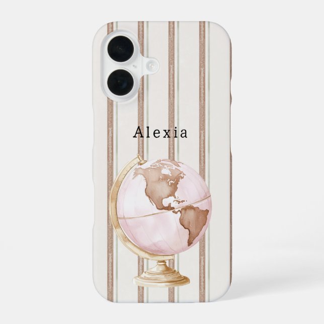 Brown Stripes Globe World Iphone Case (Back)