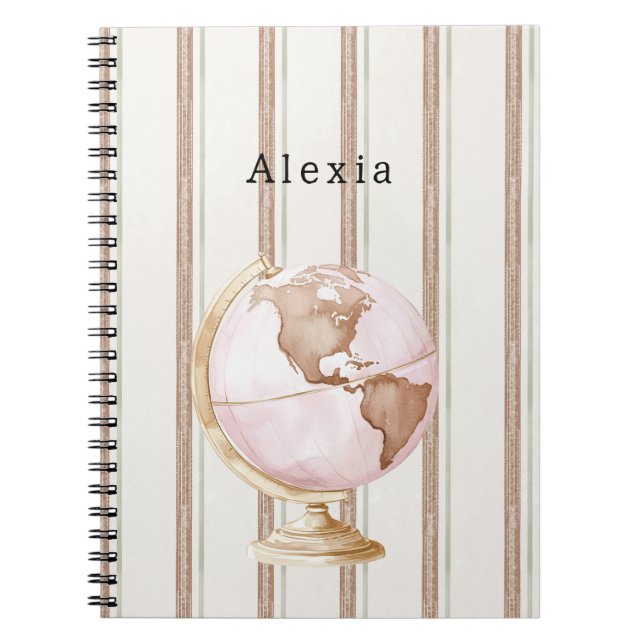 Brown Stripes Globe World Notebook (Front)