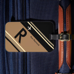Brown Stripes Monogram Personalized Luggage Tag