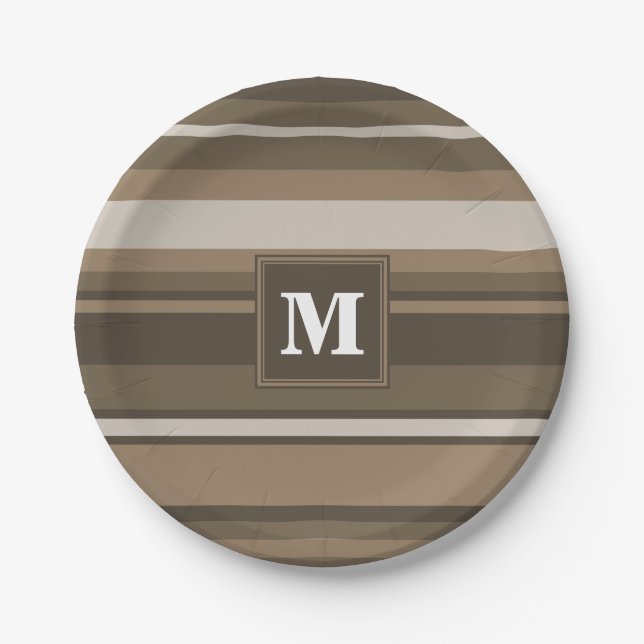 Brown stripes paper plates (Front)