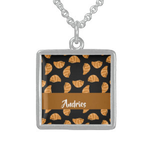 Brown stripes sea shells pattern sterling silver necklace