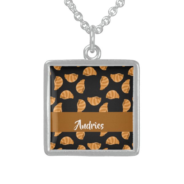 Brown stripes sea shells pattern sterling silver necklace (Front)