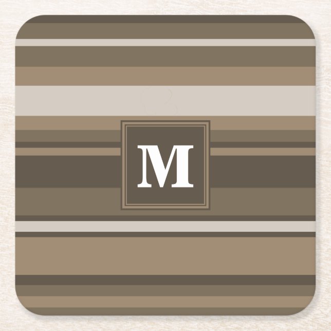 Brown stripes square paper coaster (Front)
