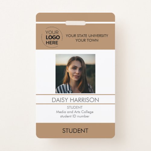 Brown Student photo ID school university modern  Badge