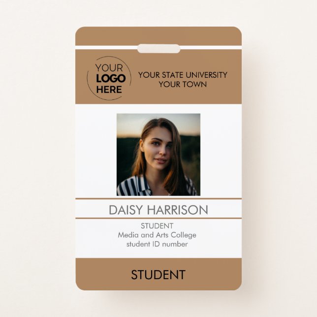 Brown Student photo ID school university modern  Badge (Front)
