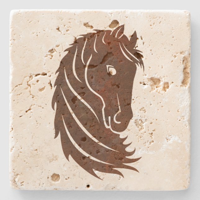 Brown Stylized Horse Profile Stone Coaster (Front)