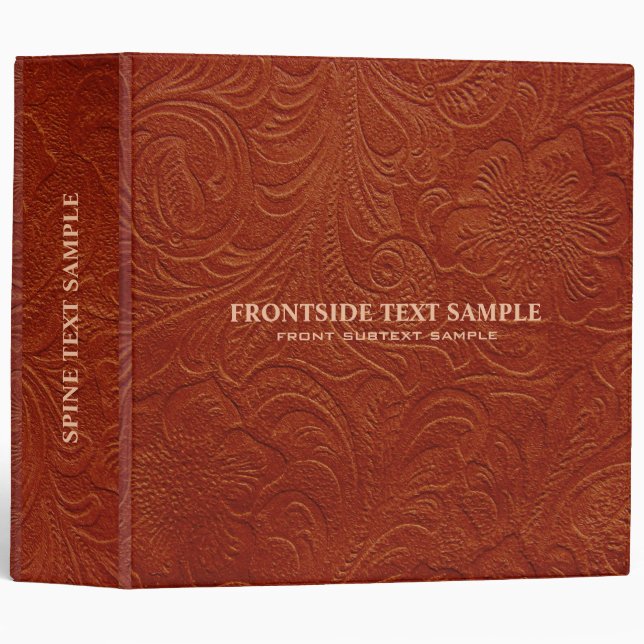 Brown Suede Leather Look Embossed Flowers 3 Ring Binder (Front/Spine)