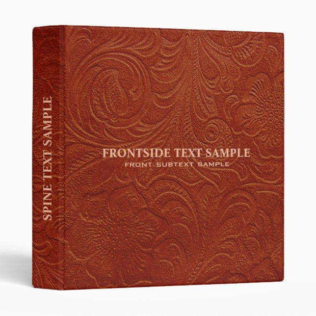 Brown Suede Leather Look Embossed Flowers 3 Ring Binder (Front/Spine)