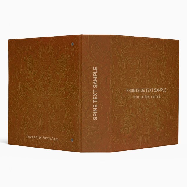 Brown Suede Leather Look Embossed Flowers 3 Ring Binder (Background)