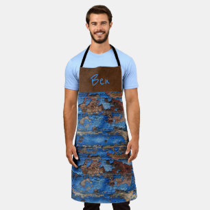 Brown Suede N Blue Chipped Paint *Personalize* Apron