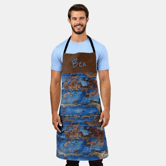Brown Suede N Blue Chipped Paint *Personalize* Apron (Worn)