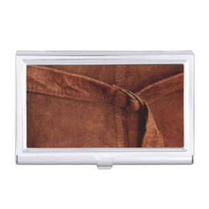 Brown Suede With Strap And Buckle Case For Business Cards