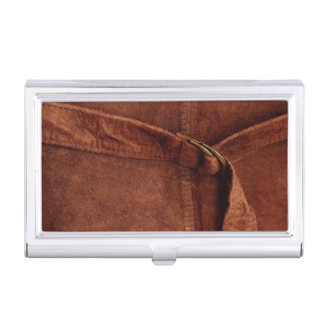 Brown Suede With Strap And Buckle Case For Business Cards (Front)