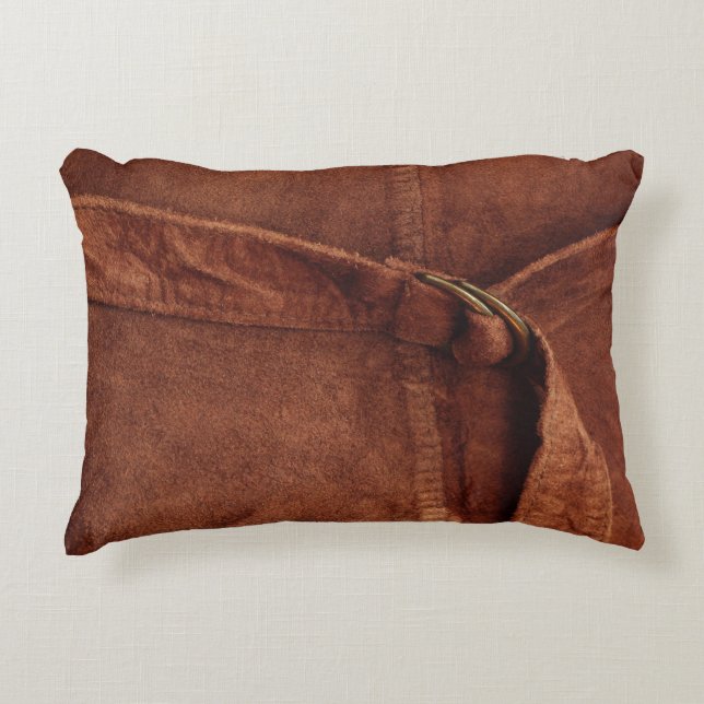 Brown Suede With Strap And Buckle Decorative Pillow (Front)