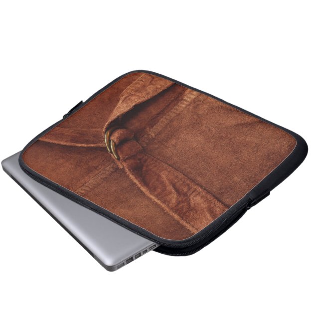 Brown Suede With Strap And Buckle Laptop Sleeve (Front Bottom)