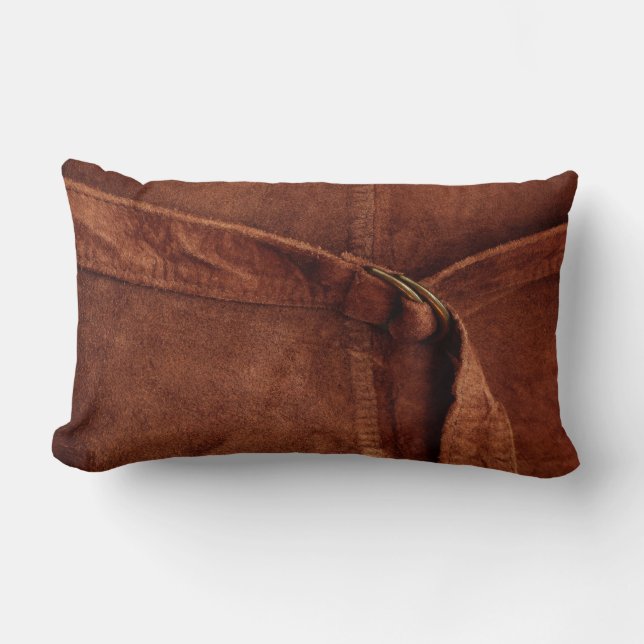 Brown Suede With Strap And Buckle Lumbar Pillow (Front)