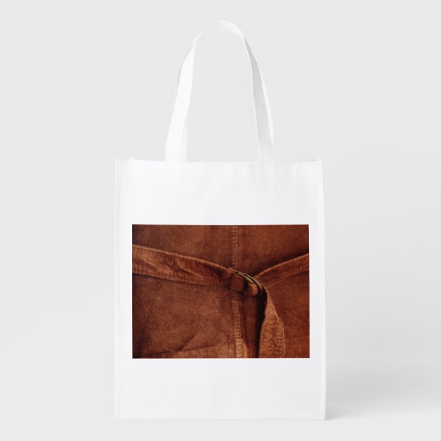 Brown Suede With Strap And Buckle Reusable Grocery Bag (Front)