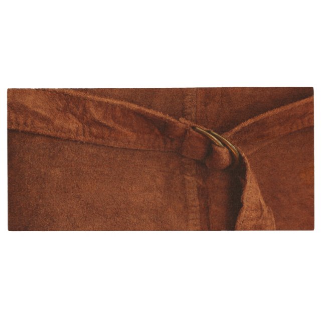Brown Suede With Strap And Buckle Wood USB Flash Drive (Front)