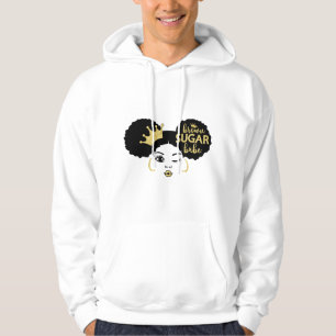 Brown Sugar Babe in Black and Gold Hoodie