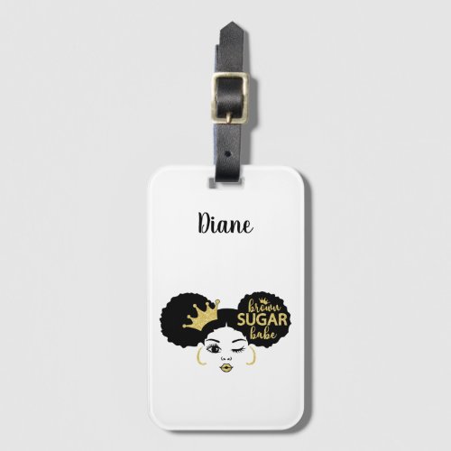 Brown Sugar Babe in Black and Gold Luggage Tag