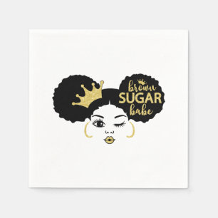 Brown Sugar Babe in Black and Gold Napkins